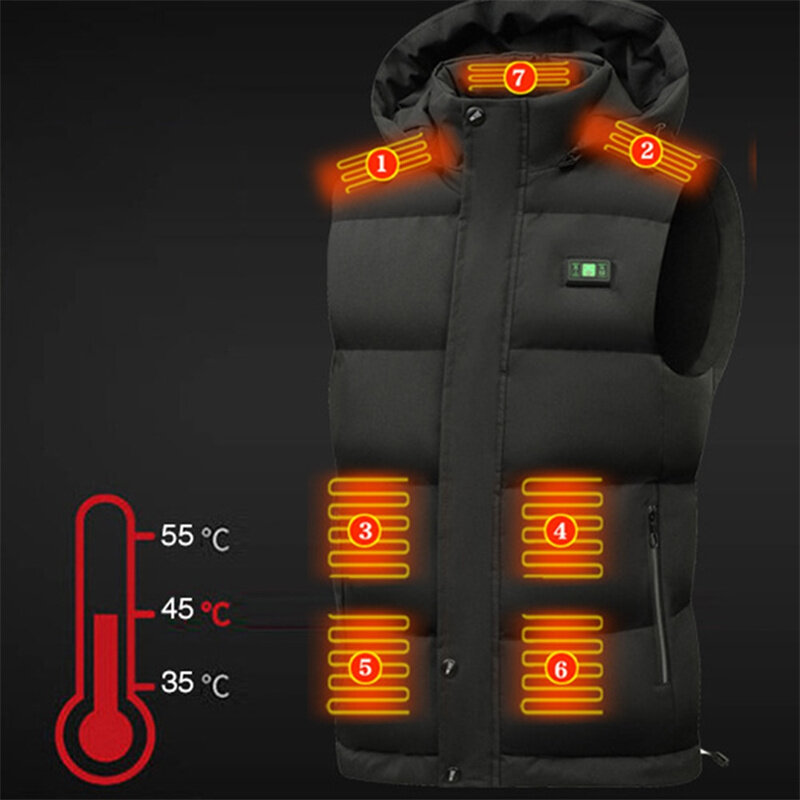 TENGOO HV-15B Heated Vest 15 Heating Zones Trible Temperature Level Control LED Display Waterproof Electric Heating Jacket for W