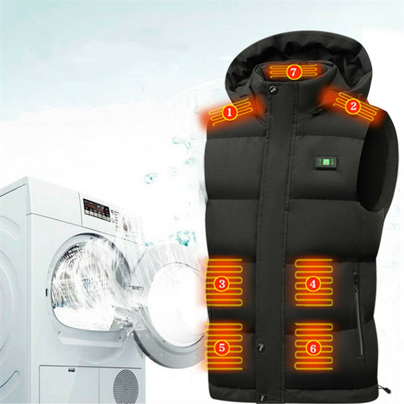 TENGOO HV-15B Heated Vest 15 Heating Zones Trible Temperature Level Control LED Display Waterproof Electric Heating Jacket for W