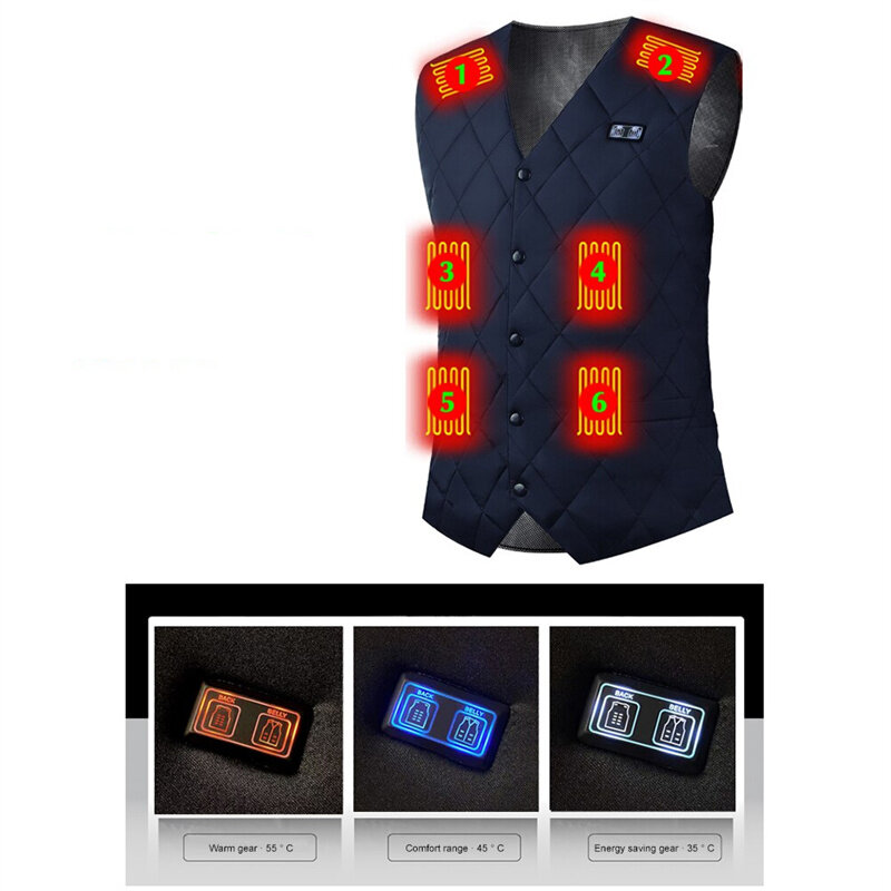 TENGOO HV-16B Fashion Heated Vest 16 Heating Zones Trible Gears Temperature Level Control Winter USB Electric Heating Jacket for