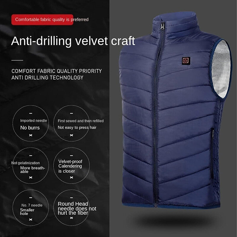 TENGOO HV-02C Heated Vest 2 Heating Zones Trible Gears Temperature Level Control USB Charging Warm Electric Heating Jacket for W