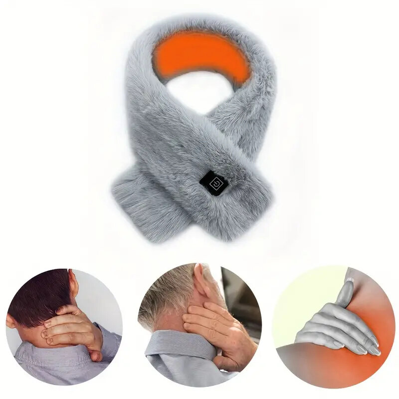 Heating Plush Scarf Adjustable Temperature Electric Heated Scarf Washable Neck Pain Relief Cross Neck Scarf