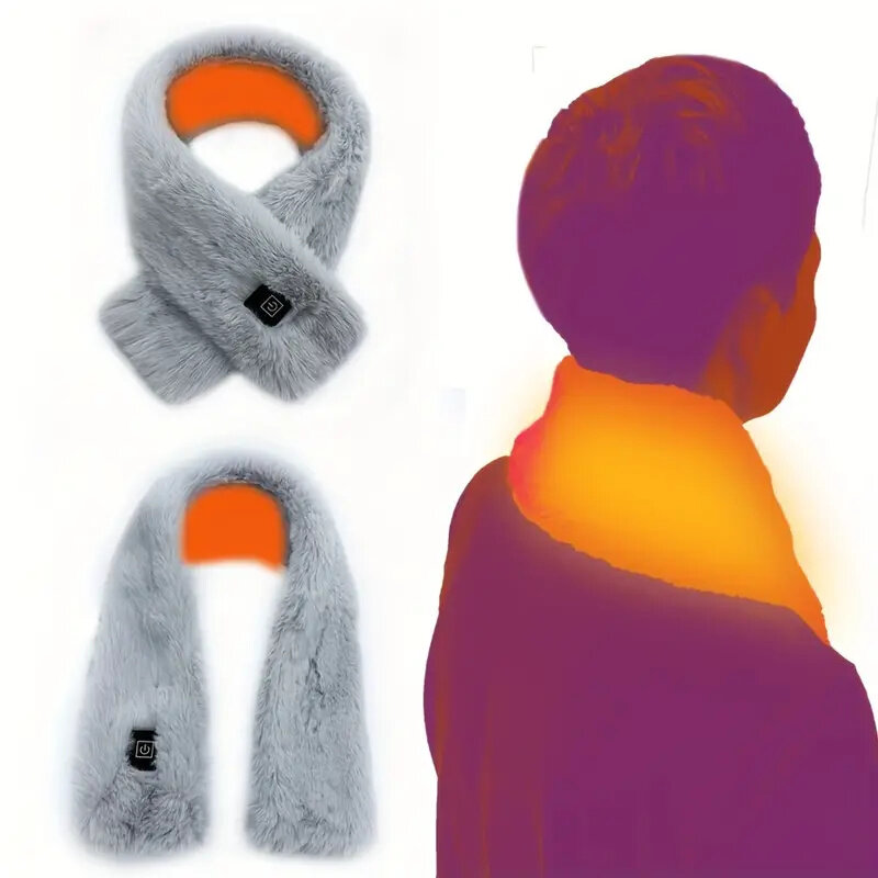 Heating Plush Scarf Adjustable Temperature Electric Heated Scarf Washable Neck Pain Relief Cross Neck Scarf