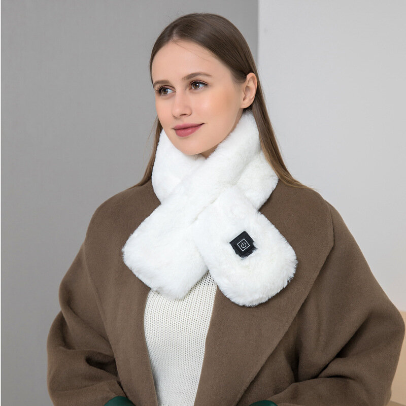 Heating Plush Scarf Adjustable Temperature Electric Heated Scarf Washable Neck Pain Relief Cross Neck Scarf