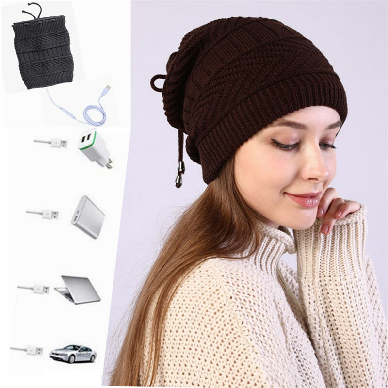 2 In 1 Electric Heating Hat Scarf Rechargeable Thermal Washable Hat Soft Knitted Winter Warm Scarf for Head Neck