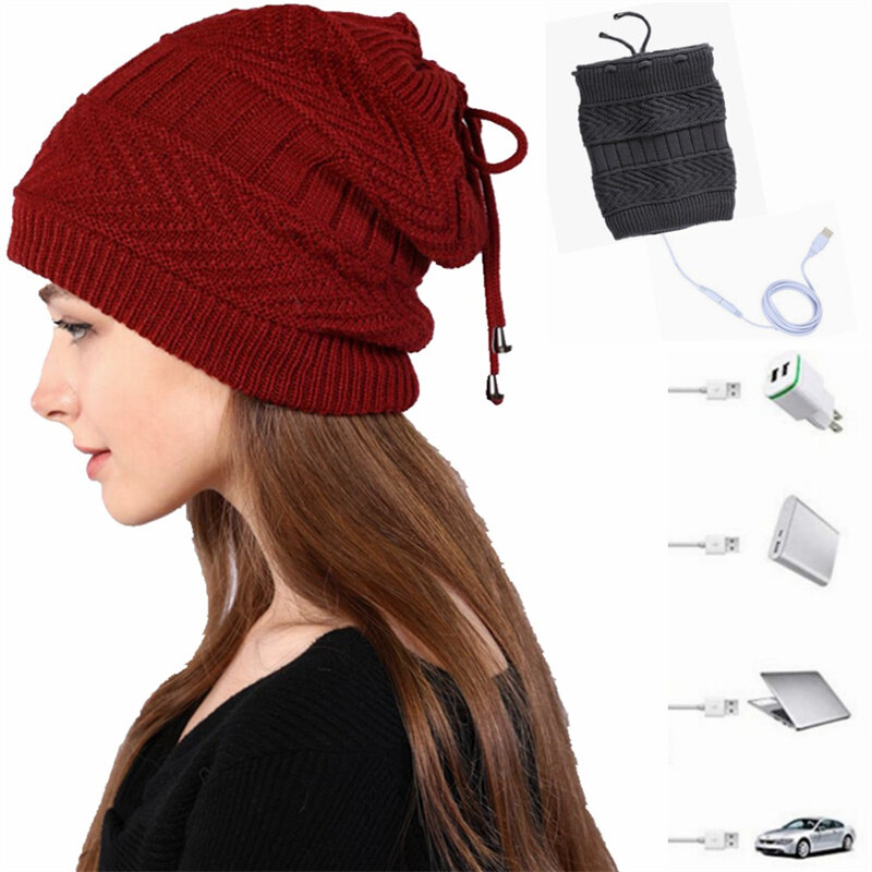 2 In 1 Electric Heating Hat Scarf Rechargeable Thermal Washable Hat Soft Knitted Winter Warm Scarf for Head Neck