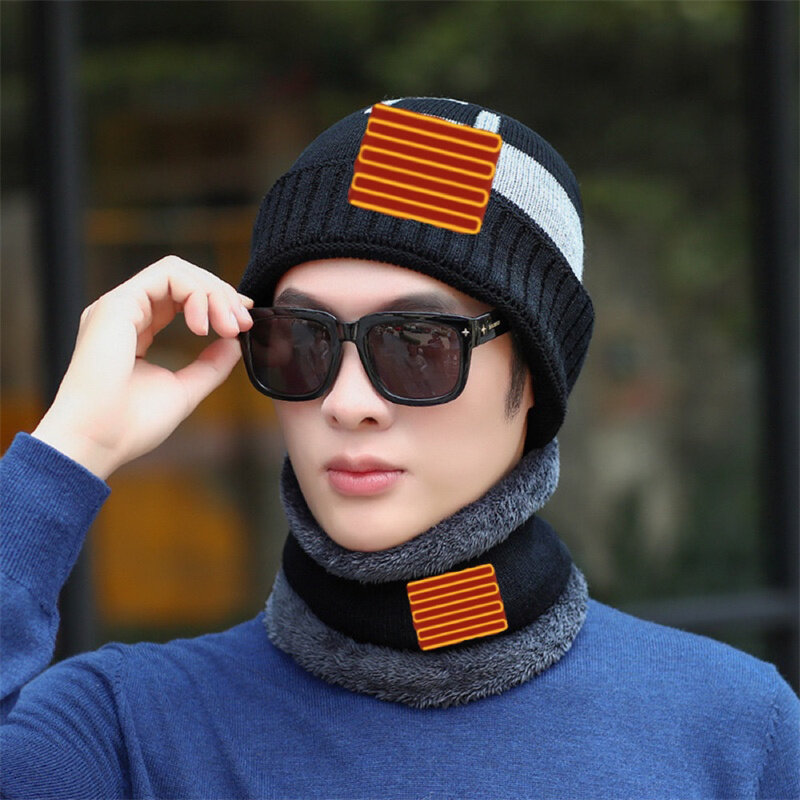 Electric Heating Hat Scarf Set Rechargeable Thermal Washable Hat Soft Knitted Winter Warm Scarf for Head Neck