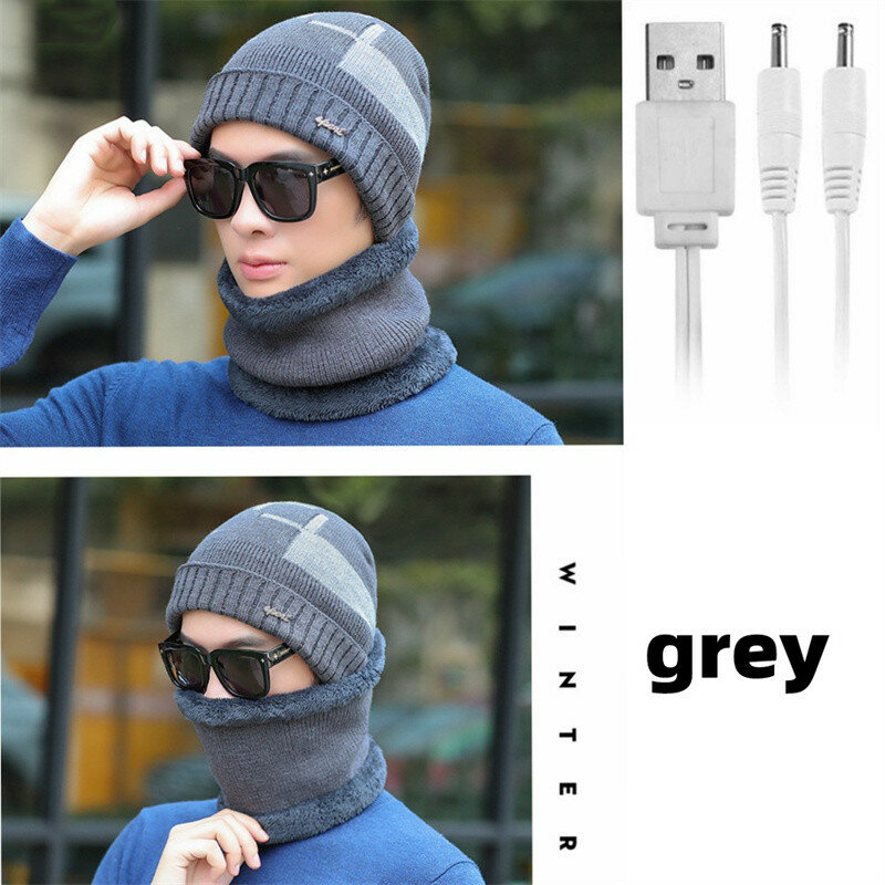 Electric Heating Hat Scarf Set Rechargeable Thermal Washable Hat Soft Knitted Winter Warm Scarf for Head Neck