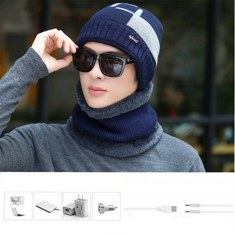 Electric Heating Hat Scarf Set Rechargeable Thermal Washable Hat Soft Knitted Winter Warm Scarf for Head Neck