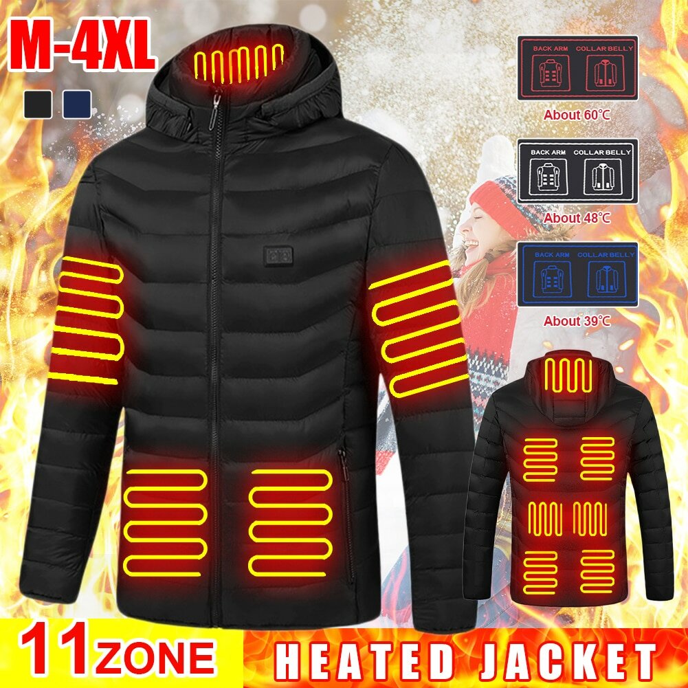 TENGOO HJ-11 Unisex 11 Areas Heating Jacket 3-Modes Adjust USB Electric Heating Coat Thermal Hoodie Jacket for Winter Sport Skii