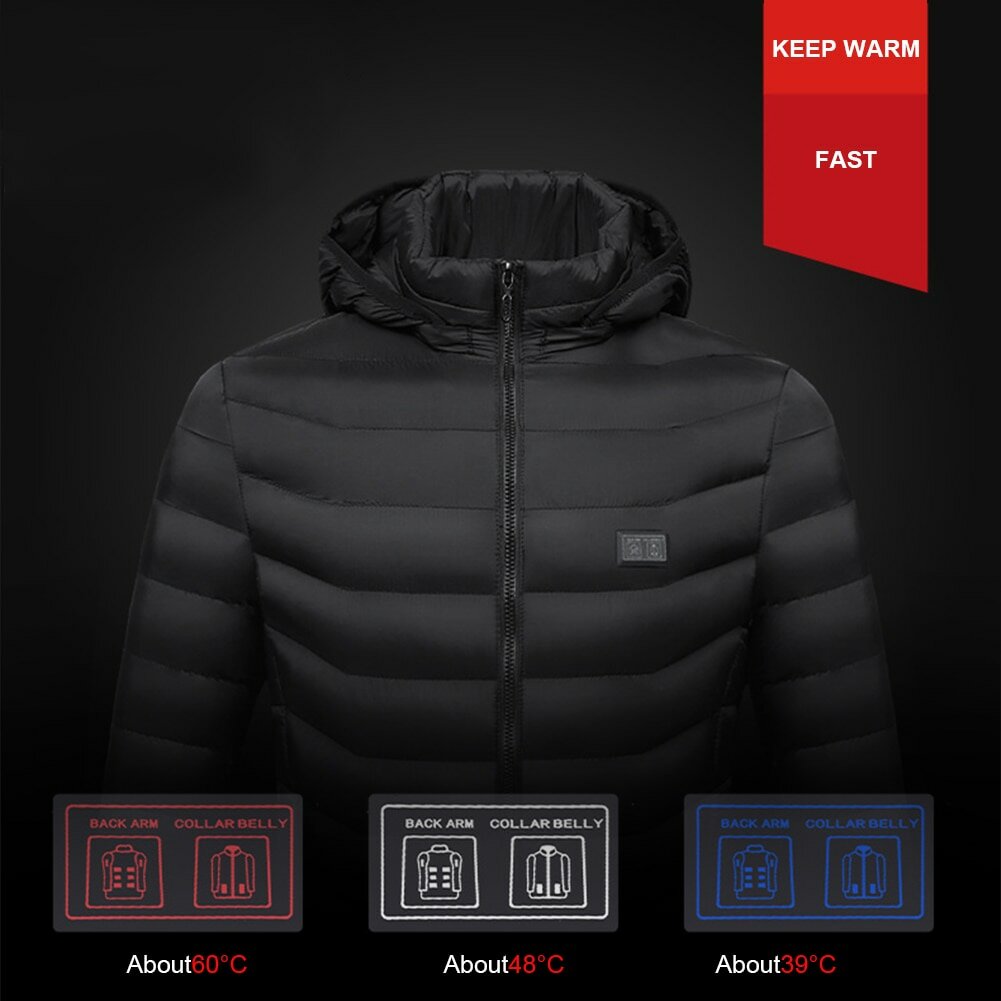 TENGOO HJ-11 Unisex 11 Areas Heating Jacket 3-Modes Adjust USB Electric Heating Coat Thermal Hoodie Jacket for Winter Sport Skii