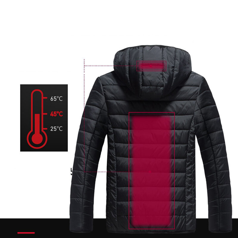 TENGOO HJ-11 Unisex 11 Areas Heating Jacket 3-Modes Adjust USB Electric Heating Coat Thermal Hoodie Jacket for Winter Sport Skii