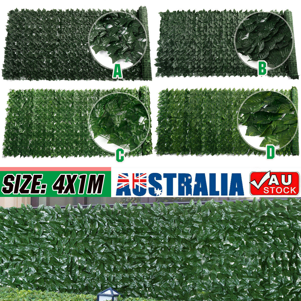 1x4M Artificial Faux Ivy Leaf Privacy Fence Screen Hedge Decor Panels Garden Outdoor