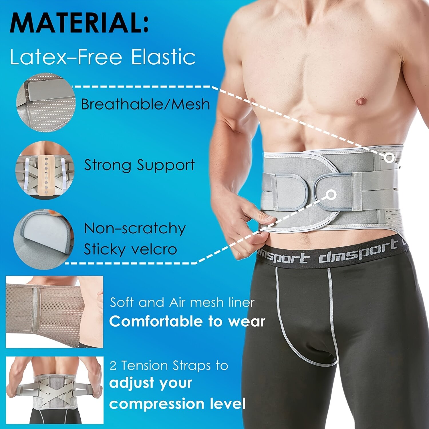 2023 Back Support Belt Widen Comfort Anti-Skid Waist Spine Protection for Sport Injury Recovery