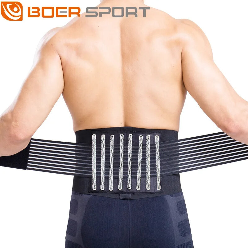 BOER Fitness Back Support Belt 8 Spring Waist Protection Double Layer Strap Easy to Adjust Anti-Strain for Lifting Cycling Ball