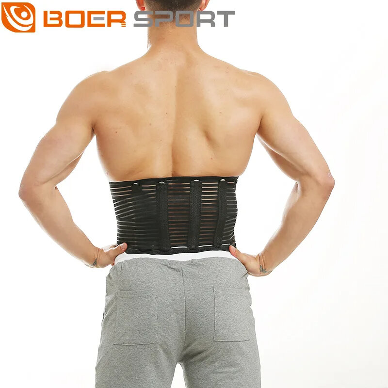 BOER Fitness Back Support Belt 5 Steel Plate Design Breathable Fabric Easy to Adjust Anti-Strain for Lifting Cycling Sports