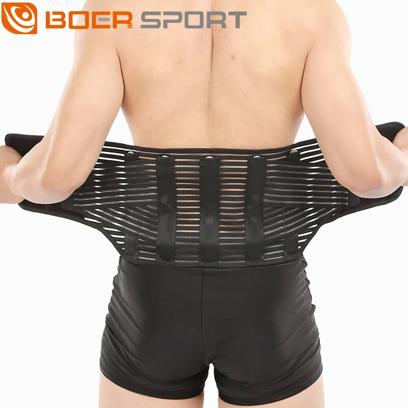 BOER Fitness Back Support Belt 5 Steel Plate Design Breathable Fabric Easy to Adjust Anti-Strain for Lifting Cycling Sports