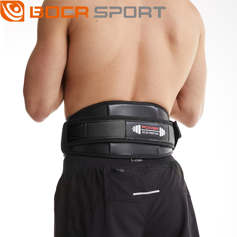 BOER Fitness Back Support Belt PU Soft Design Breathable Easy to Adjust Anti-Strain for Lifting Cycling Sports