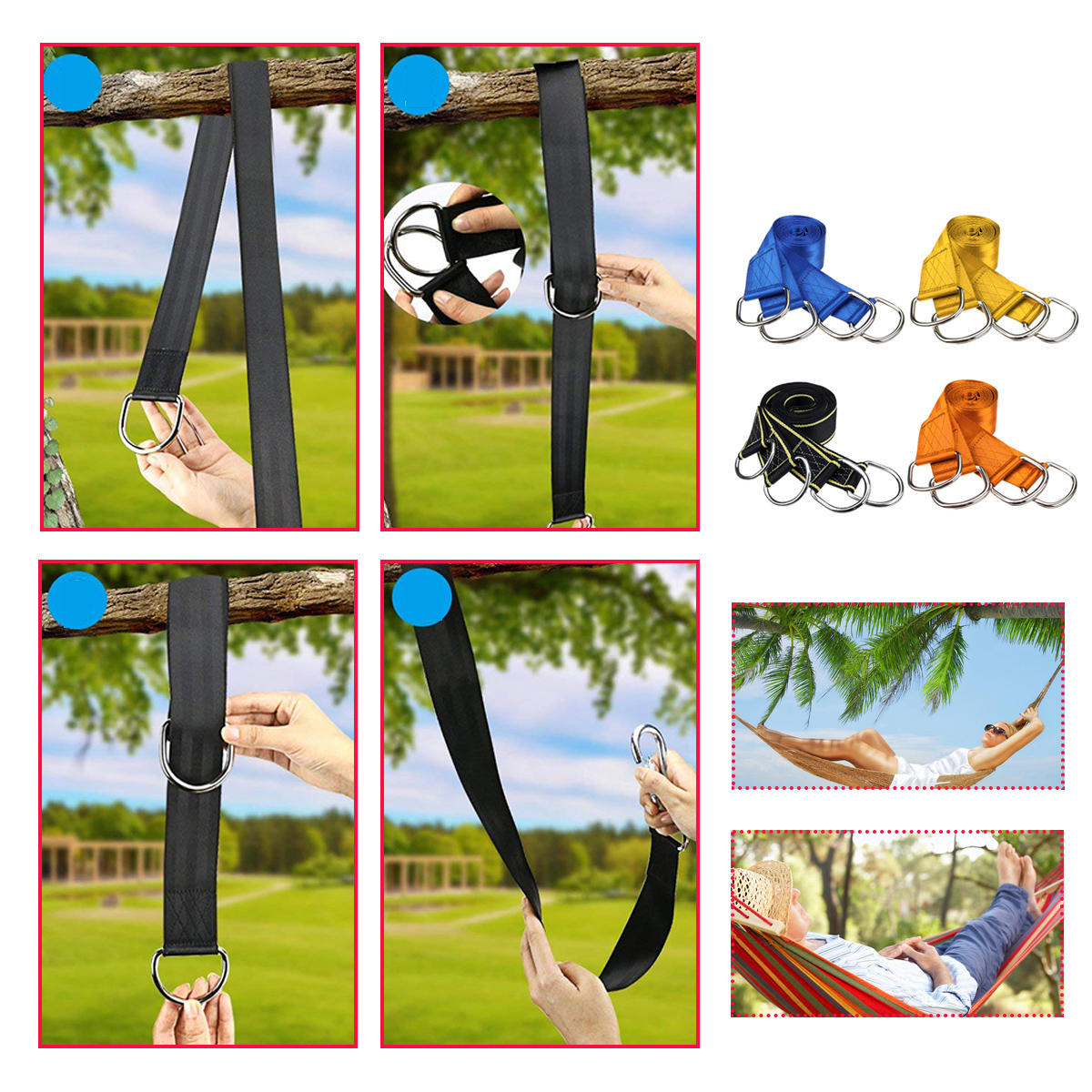 150cm Tree Nylon Swing Sling Hanging Strap Kit Adjustable Length Hammock Rope with Hooks