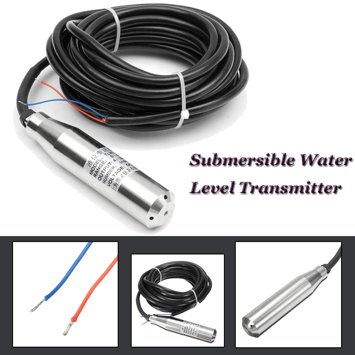 Submersible Water Level Transmitter Level Transducer Sensor 0-5mH2O 6m Cable COD