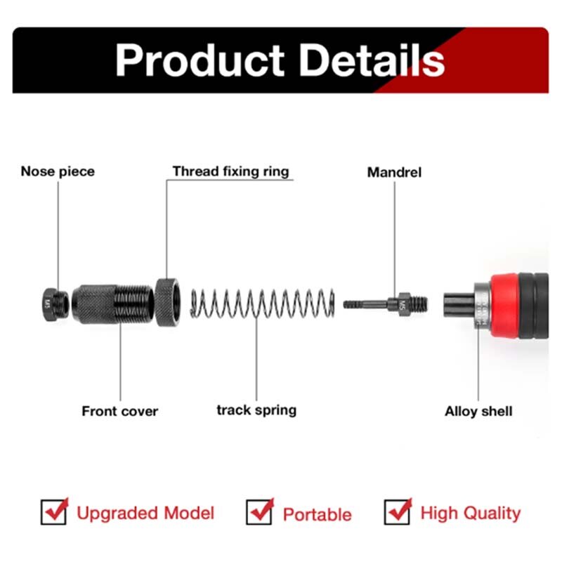 3/8" Rivet Nut Drill Adapter Kit Professional Nut Gun Adapter with Rubber Coating