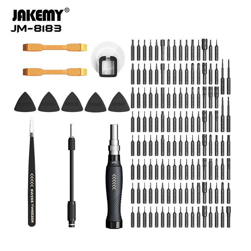 Jakemy 145 Piece Precision Screwdriver Set with Comprehensive Repair Kit with 132 CR-V Bits, Anti-Slip Handle, Adjustable Extens