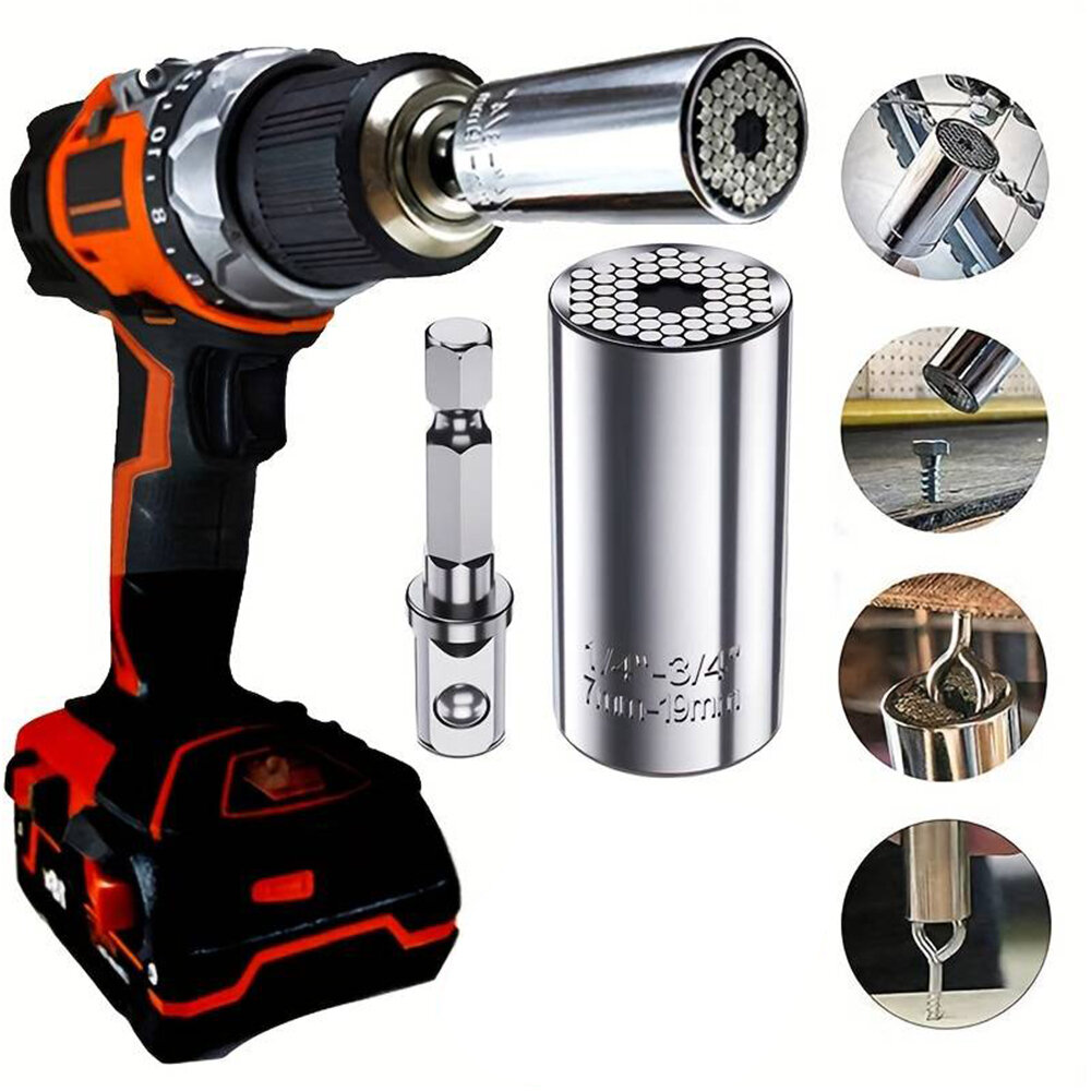 Universal 7-19mm Socket Torque Wrench Head Drill Ratchet Sleeve Wrench Magic Grip Multifunctional Hand Tools