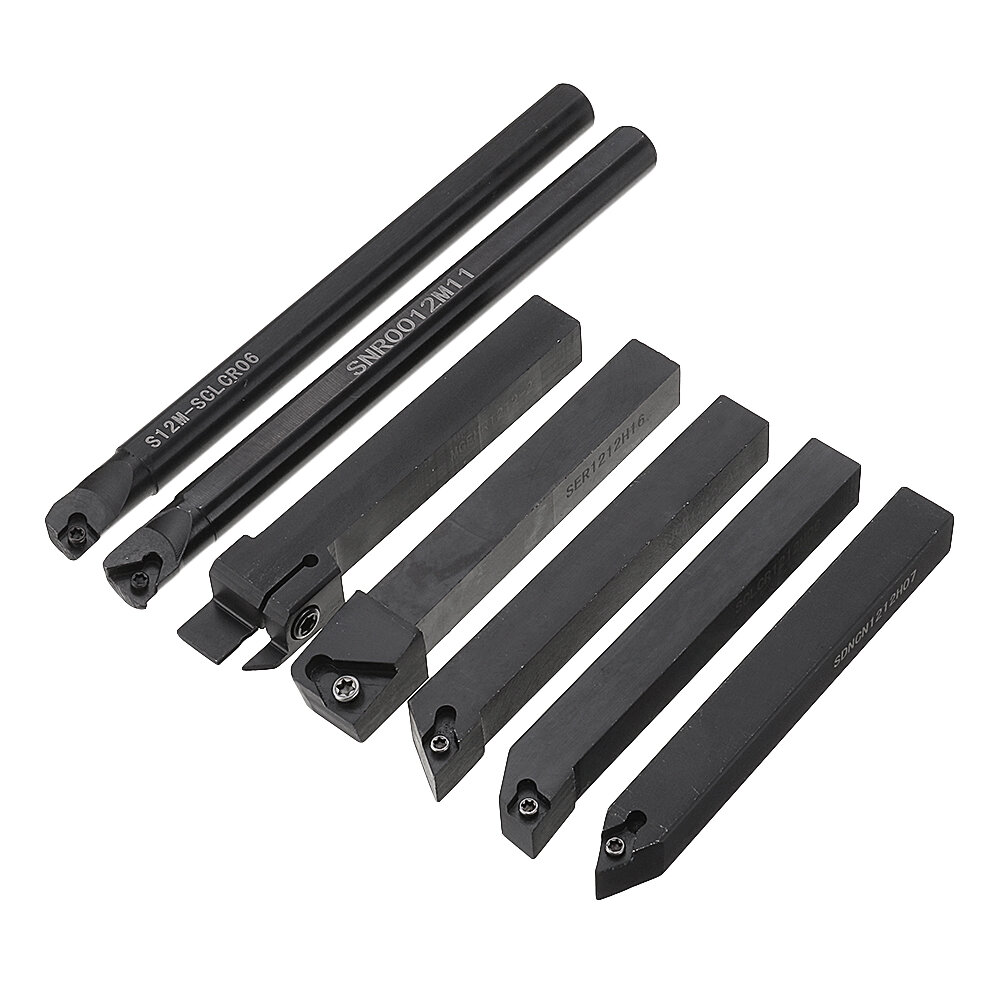 7pcs 12mm Shank Lathe Boring Bar Turning Tool Holder Set with Carbide Inserts COD