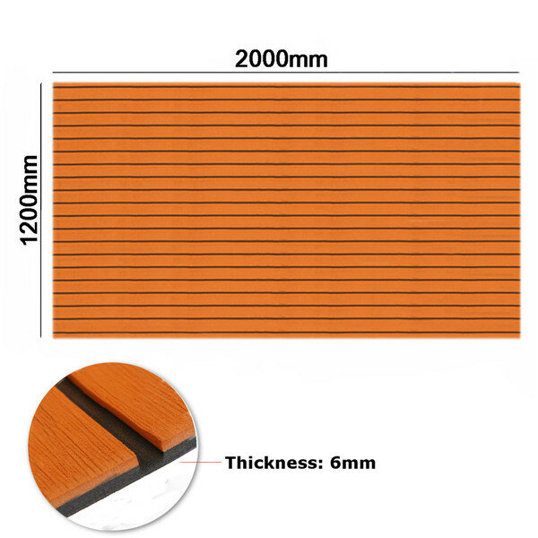 1200x2000x6mm EVA Foam Sheet Orange with Black Line Teak Synthetic Boat Decking Pad