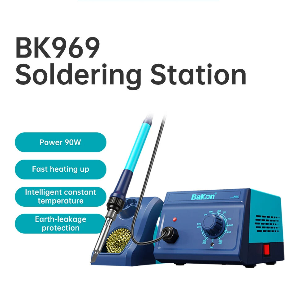 BK969 90W Soldering Iron Station with Ceramic Heating Core Rapid Fast Temperature Recovery Precise Control Safety Earth-Leakage