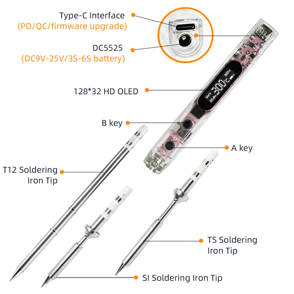 SEQUER SI012 Pro Max T12 Portable OLED Soldering Iron with Color Ambience Light Chinese, English and Russian Menu Applicable T12