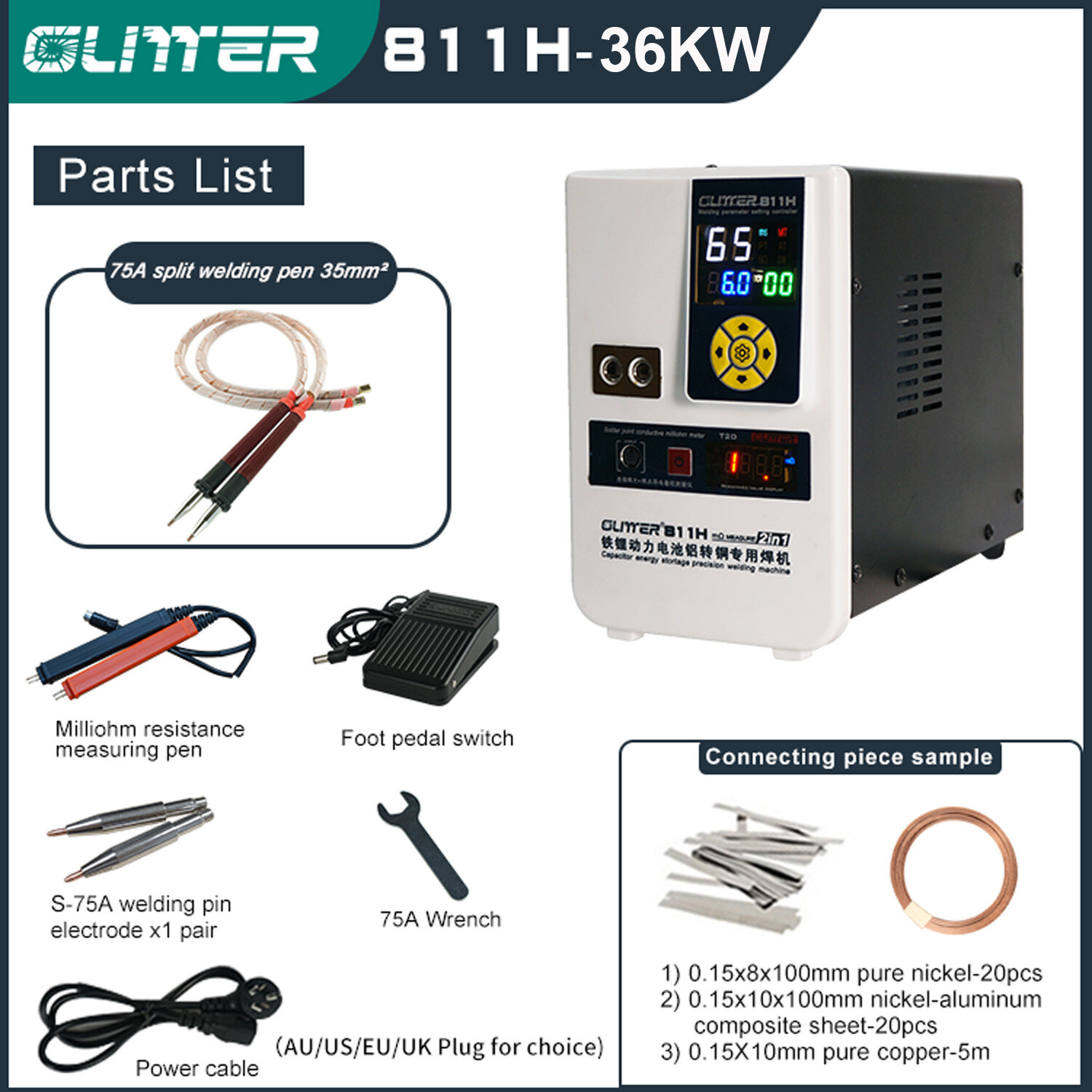 GLITTER 811H Industrial Energy Storage Spot Welder with Real-Time Monitoring High Pulse Power 42KW/36KW Resistance Measurement F