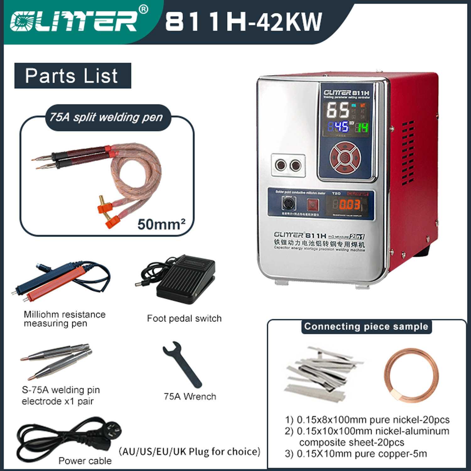 GLITTER 811H Industrial Energy Storage Spot Welder with Real-Time Monitoring High Pulse Power 42KW/36KW Resistance Measurement F