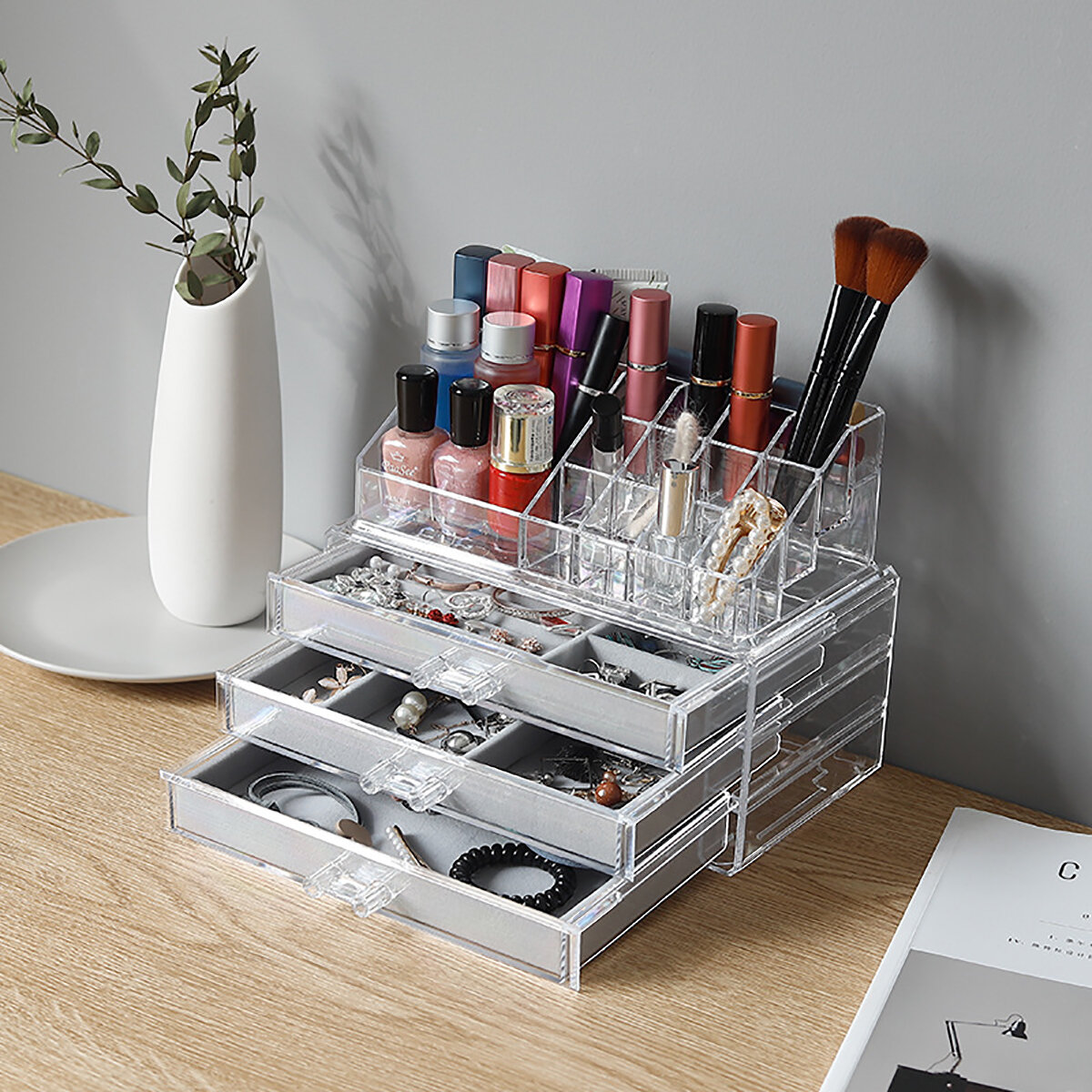 Acrylic Transparent Jewelry Cosmetics Holder Necklace Drawer Drawer type Jewelry and Cosmetics Storage Box