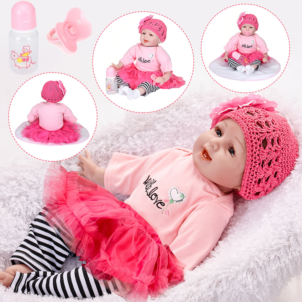 22inch Silicone Reborn Baby Dolls Girl Lifelike Baby Newborn Doll Handmade Gift C