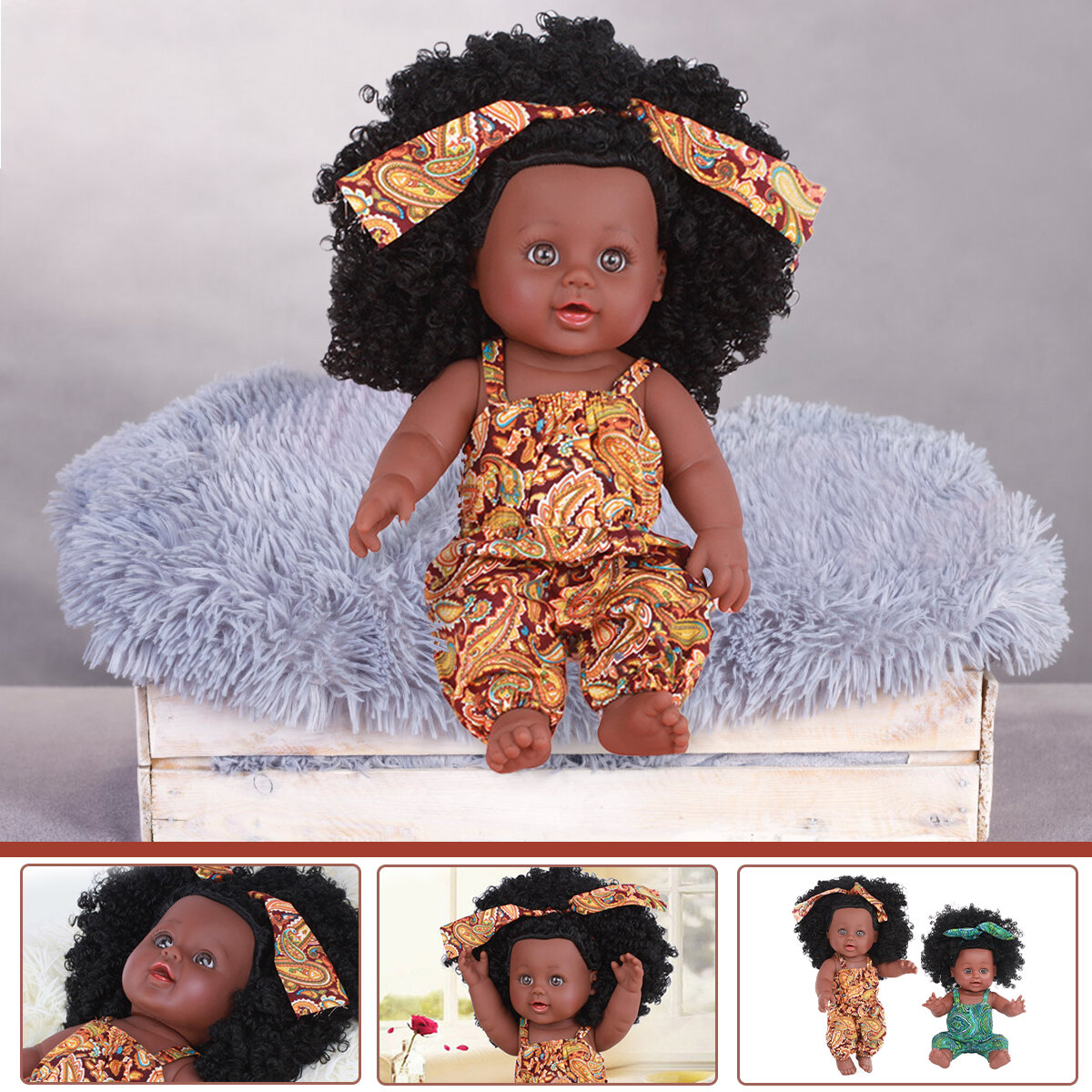 30CM 12 Inch Cute Soft Silicone Lifelike Realistic Arms Legs Moveable Reborn African Baby Doll