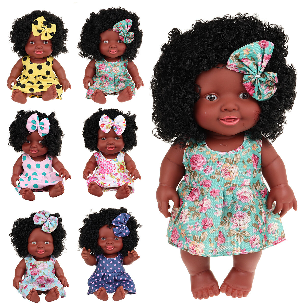 25CM Cute Soft Silicone Joint Movable Lifelike Realistic African Black Reborn Baby Doll for Kids Gift