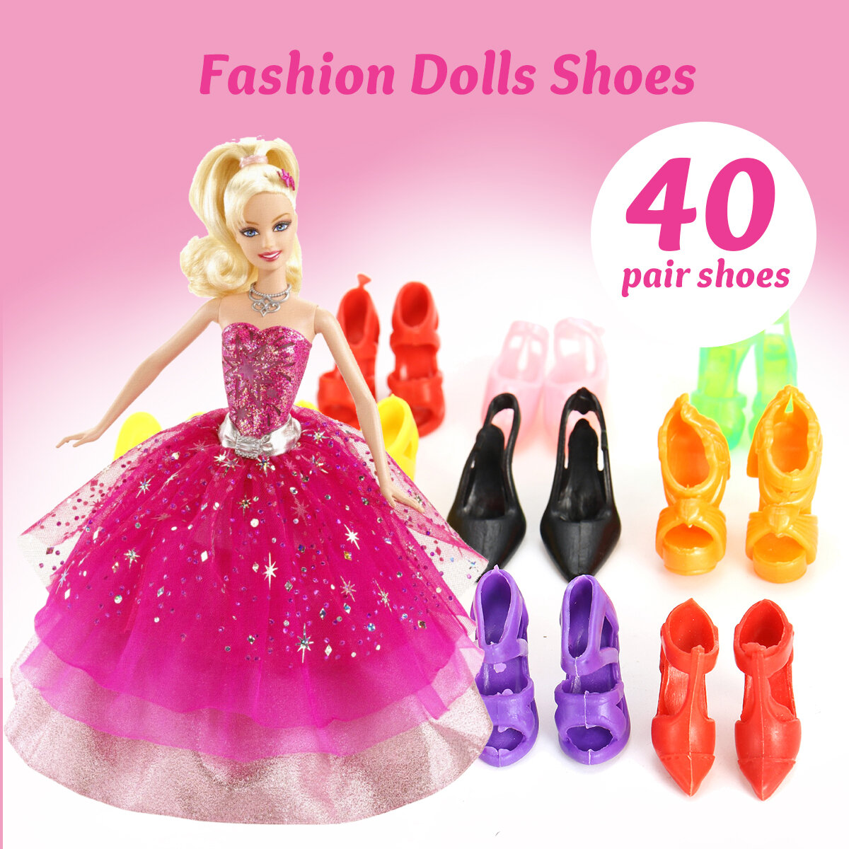 Set of 40 Pairs Fashion Dolls Shoes Heels Sandals For Dolls Outfit Dress COD