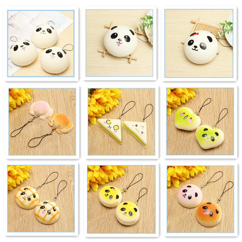 Banggood Kawaii 10Pcs Exquisite Squishy Random Charm Soft Panda/Bread/Cake/Buns Phone Straps Toys Decor