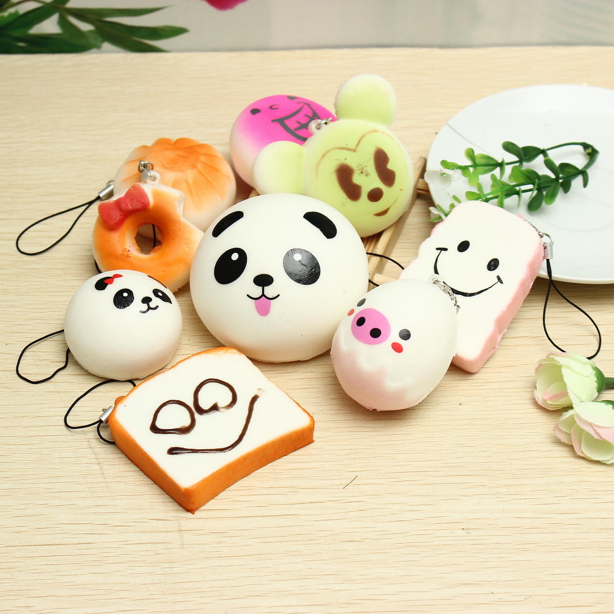 Banggood Kawaii 10Pcs Exquisite Squishy Random Charm Soft Panda/Bread/Cake/Buns Phone Straps Toys Decor