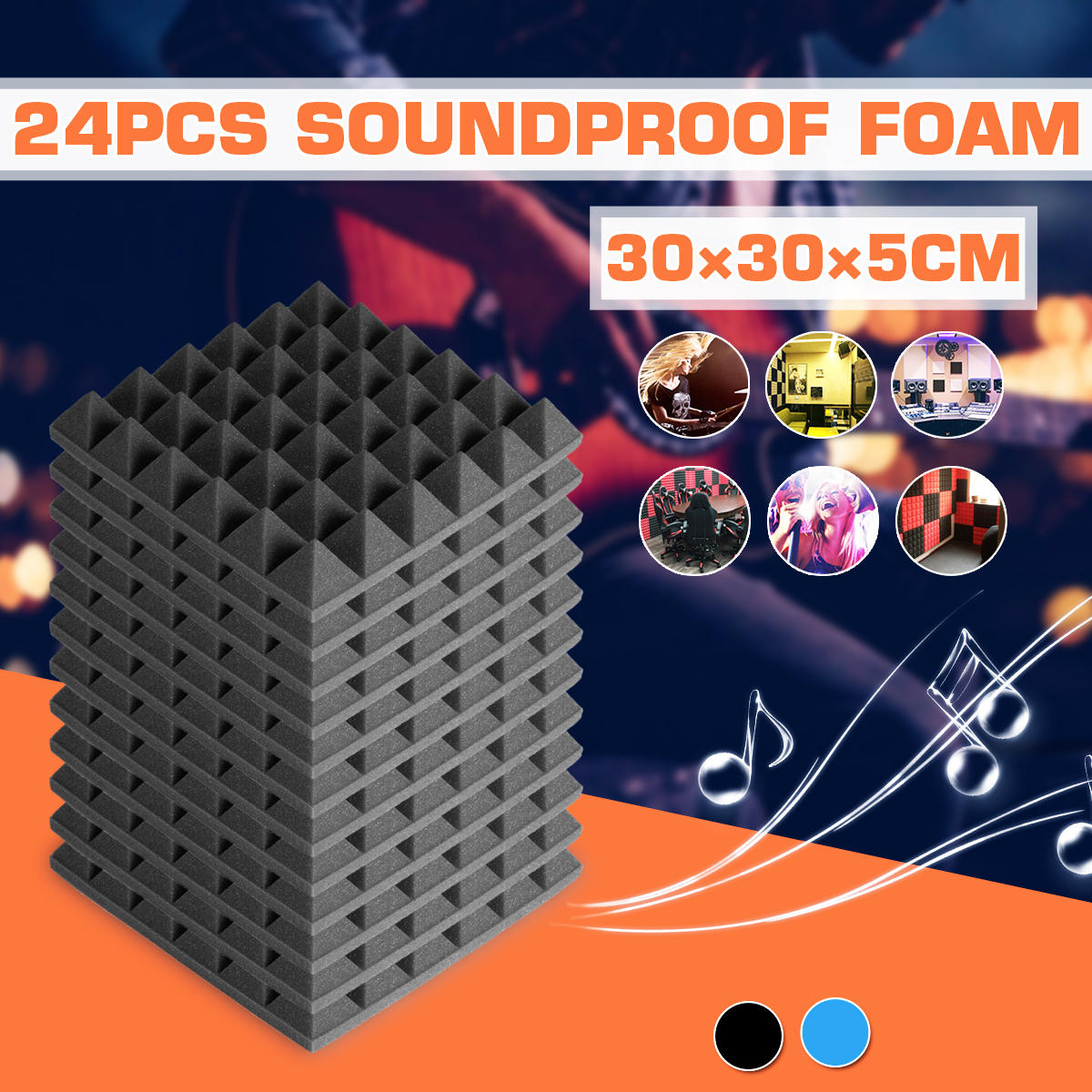 24PCS 300x300x50mm Soundproofing Foam Studio Acoustic Foam Soundproof Absorption Treatment Panel Tile Polyurethane Foam