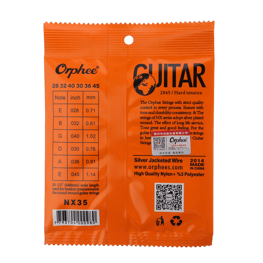 Orphee 6pcs/set Classic Guitar Strings Nylon Thread Silver Plated Wire Strings Classical Guitarra String Guitar Accessories