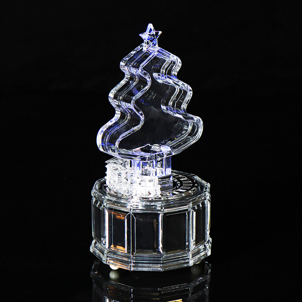 Christmas Tree Music Box with Lights Acrylic Crystal Texture Music Box Christmas Gifts Birthday Gifts