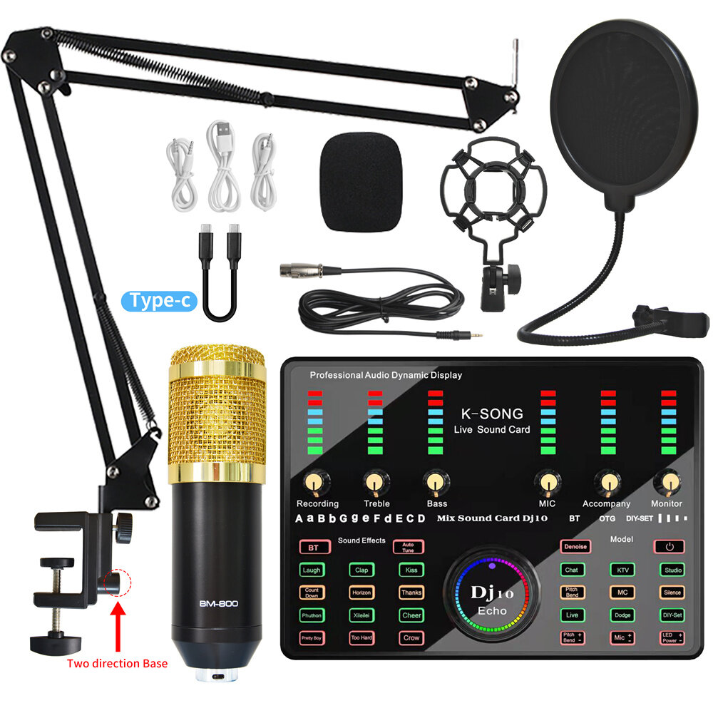 Microphone Sound Recording Microphone Kit With DJ10 Sound Card For Radio Braodcasting Singing Recording KTV Karaoke Mic Kit