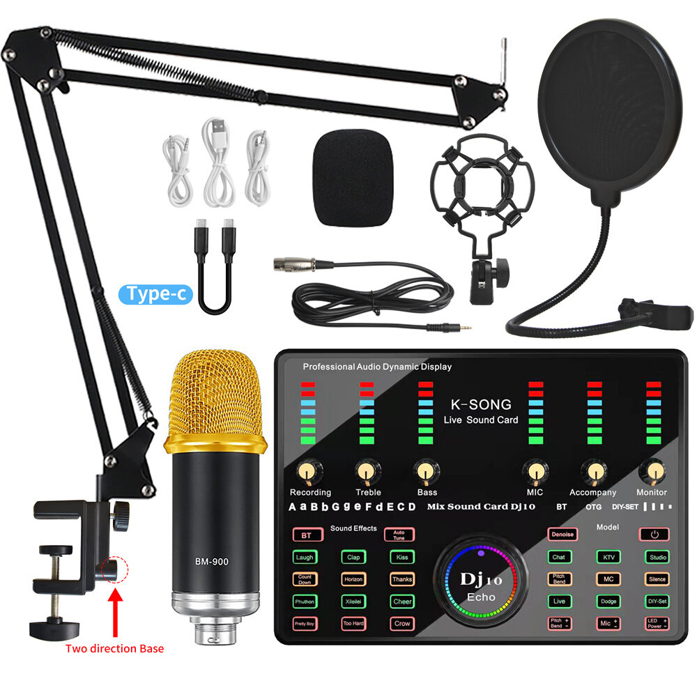 Microphone Sound Recording Microphone Kit With DJ10 Sound Card For Radio Braodcasting Singing Recording KTV Karaoke Mic Kit