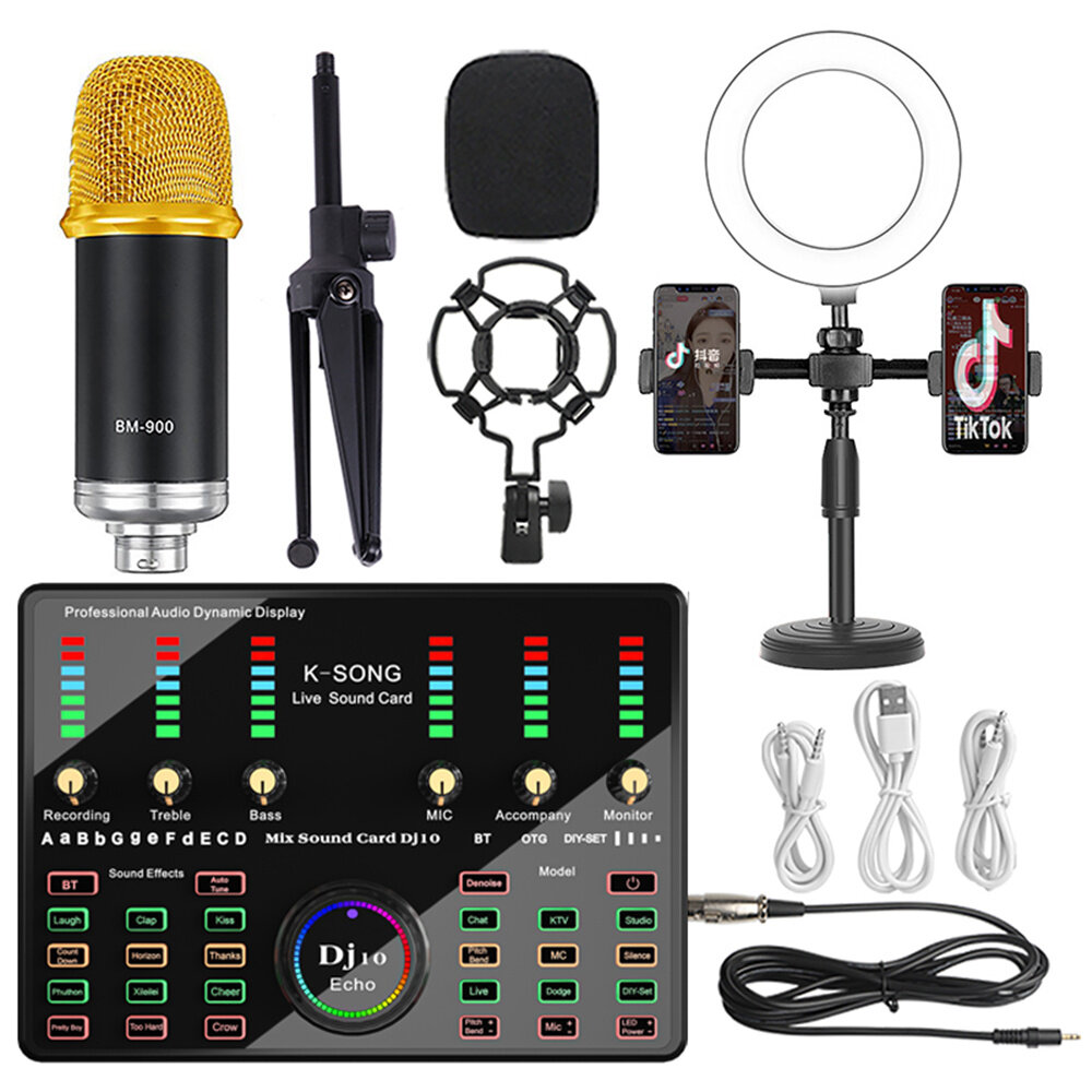 Microphone Sound Recording Microphone Kit With DJ10 Sound Card For Radio Braodcasting Singing Recording KTV Karaoke Mic Kit