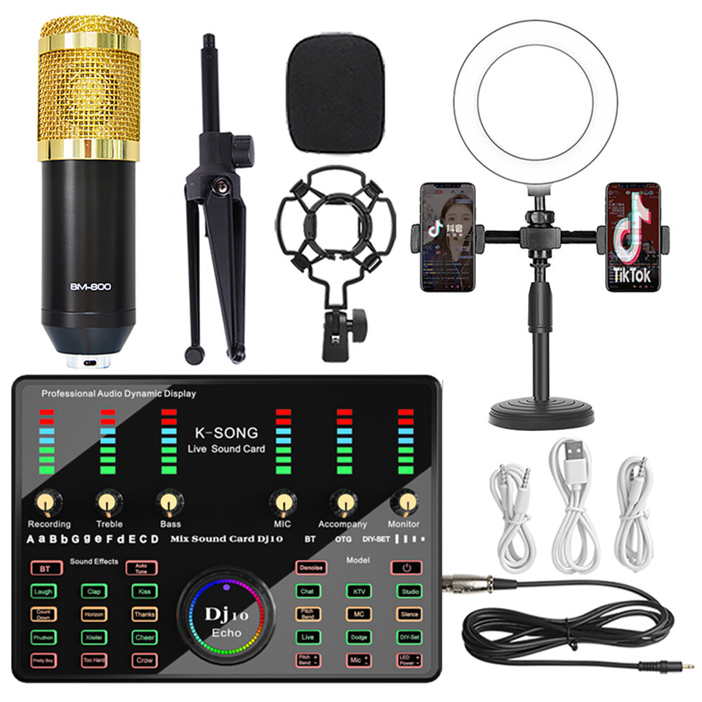 Microphone Sound Recording Microphone Kit With DJ10 Sound Card For Radio Braodcasting Singing Recording KTV Karaoke Mic Kit